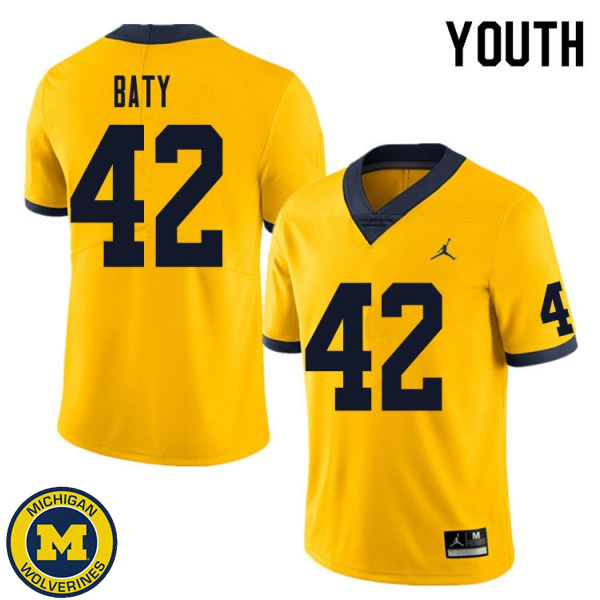 Youth University of Michigan #42 John Baty Yellow Fashion Jersey